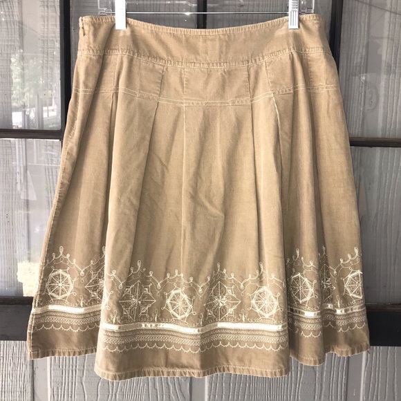 LOFT corduroy skirt with embroidery, tan & cream - Picture 5 of 10